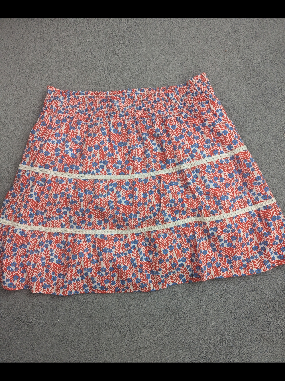 J. Crew Red and Blue Floral Tiered Mini Skirt